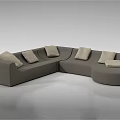 Modern Gray Sectional Sofa Set with Modular Design and Multiple Beige Cushions 3d model