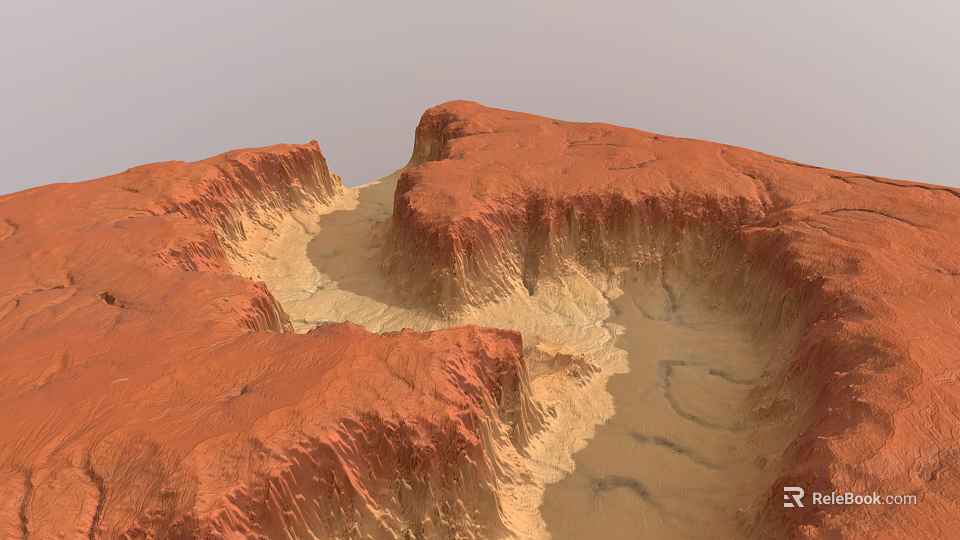 Red Rock Garden Landscape With Gullies Yellow Sand And Natural Textures 3d model 