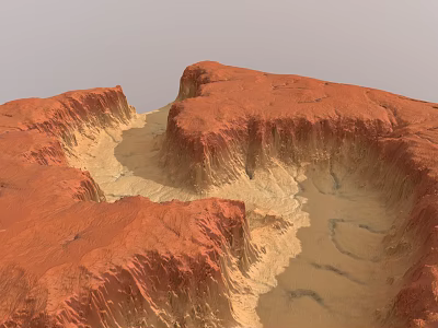 Red Rock Garden Landscape With Gullies Yellow Sand And Natural Textures 3d model