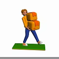 Man Carrying Two Stacked Yellow Boxes While Walking In Casual Outfit
