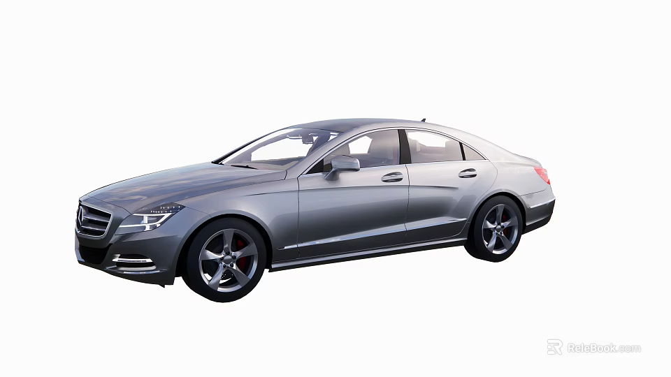 Silver Sedan Car With Modern Streamlined Body And Four Doors Design 3d model 
