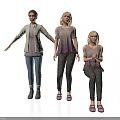 Three Women In Casual Outfits With Different Poses Standing And Sitting