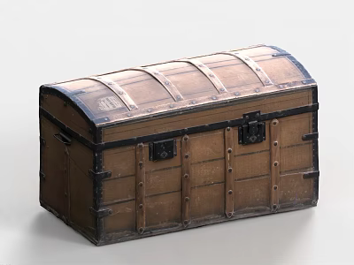 Vintage Wooden Trunk With Metal Bands Lock And Classic Retro Design 3d model