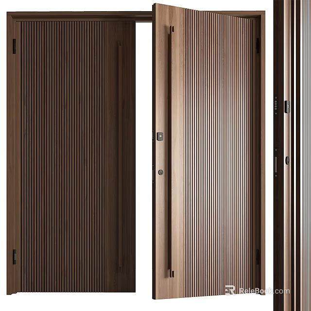 Modern Hinged Door with Striped Pattern in Different Color Finishes for Home Interior 3d model 