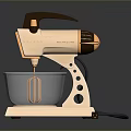 Stylish Electric Mixer With Beige Base Gray Bowl Brown Handle And Gold Accents