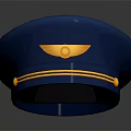 Blue Pilot Cap With Gold Accents Wing Badge And Brass Button Design 3d model