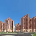 Reddish Brown Modern Multi Story Residential Buildings With Balconies Green Lawns Parking Area
