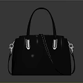 Sleek Black Handbag with Leather Handles Silver Metal Accents and Detachable Strap