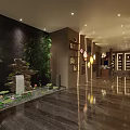 Elegant Boutique Interior With Wooden Shelves Round Mirror Display Counter And Warm Lighting
