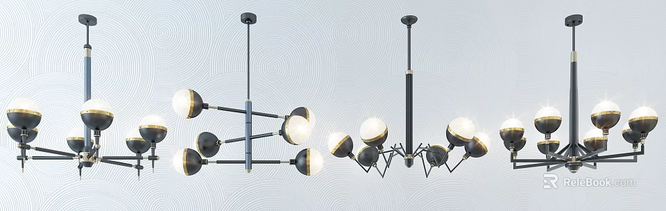 Modern Black And Gold Chandelier With Metal Frame And Spherical Globe Lights 3d model 