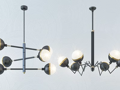 Modern Black And Gold Chandelier With Metal Frame And Spherical Globe Lights 3d model