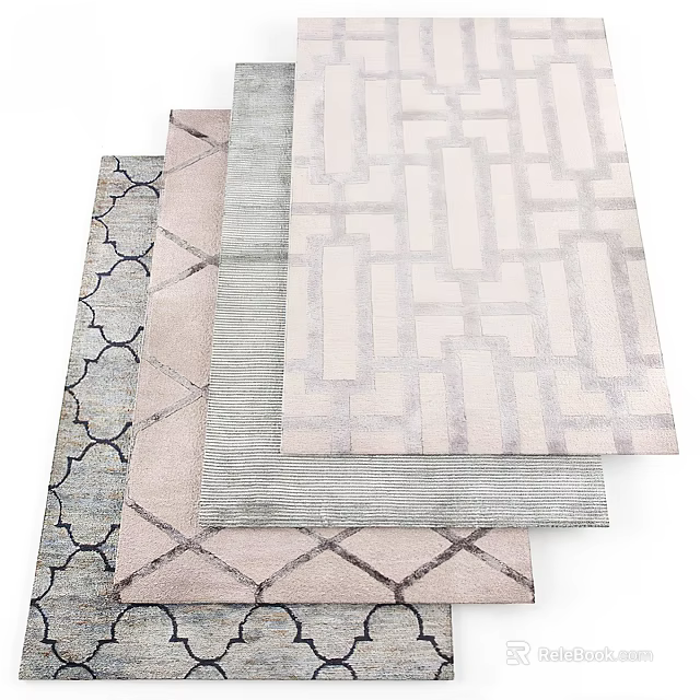 Modern Square Rugs With Geometric Patterns Striped Designs And Neutral Tones 3d model