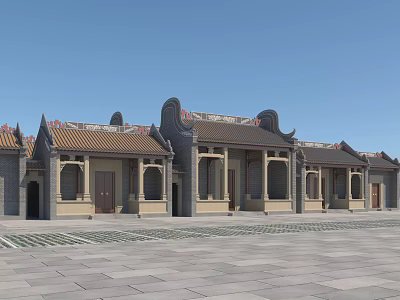 Ancient Architecture with Traditional Roof Tiles Wooden Doors and Stone Courtyard 3d model