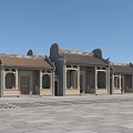 Ancient Architecture with Traditional Roof Tiles Wooden Doors and Stone Courtyard