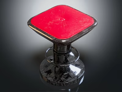 Stylish Square Bar Stool With Red Seat And Black Base Design 3d model