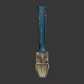 Vintage Paintbrush With Blue Handle And Brown Bristles On Reflective Surface
