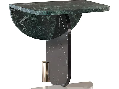 Modern Green Marble Coffee Table With Curved Top Black Marble Base And Metal Accents 3d model