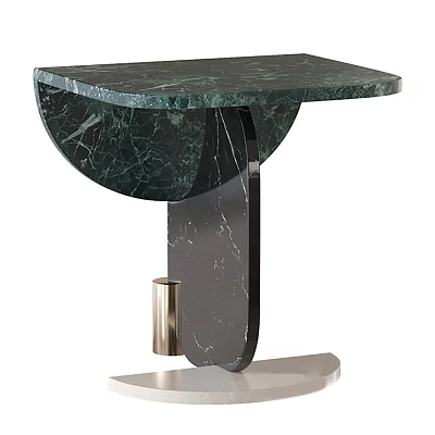 Modern Green Marble Coffee Table With Curved Top Black Marble Base And Metal Accents 3d model
