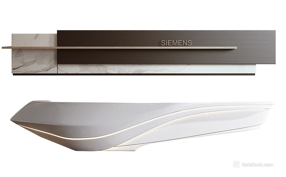 Modern Reception Desk With Curved Design Marble Surface And Siemens Branding 3d model 
