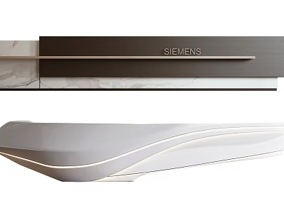 Modern Reception Desk With Curved Design Marble Surface And Siemens Branding 3d model