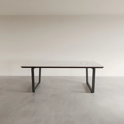 Modern Minimalist Dining Table With Rectangular Marble Top And Black Metal Legs 3d model