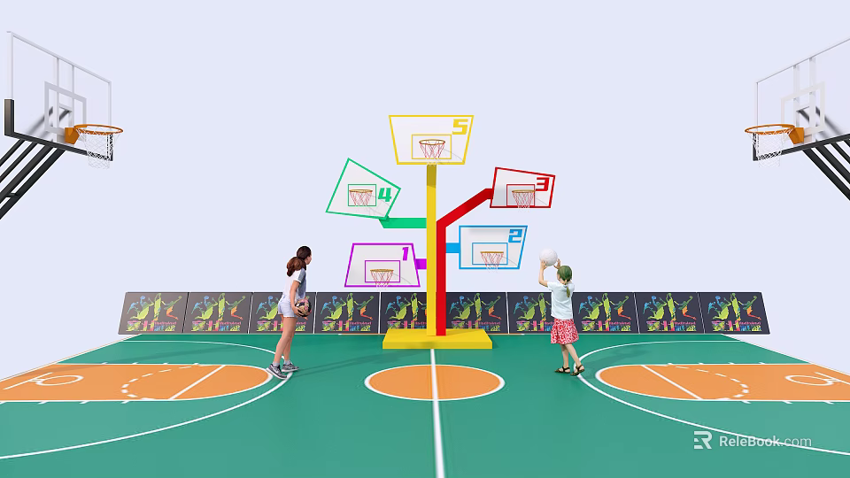 Colorful Multi Hoop Basketball Stand For Kids Indoor Sports Equipment With Adjustable Height 3d model 