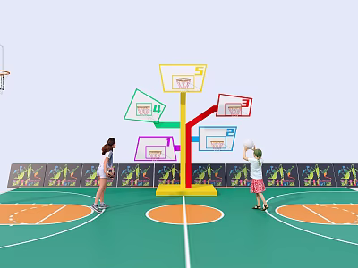 Colorful Multi Hoop Basketball Stand For Kids Indoor Sports Equipment With Adjustable Height 3d model