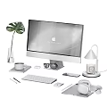 Stylish Decorative Ornament Set For Desk Workspace With Greenery Vase Coffee Cup Lamp And Headphones