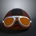 Weapon Themed Brown Leather Helmet With Silver Frame Orange Lens Goggles