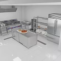 Modern Commercial Kitchen Interior With Stainless Steel Appliances Countertops And Cabinets