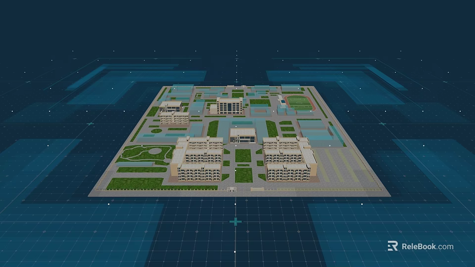 Modern School Campus Featuring Multiple Buildings Green Lawns And Walkways 3d model 