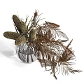 Decorative Ornament Set With Clear Glass Vase And Brown Banksia Fern Dried Flowers