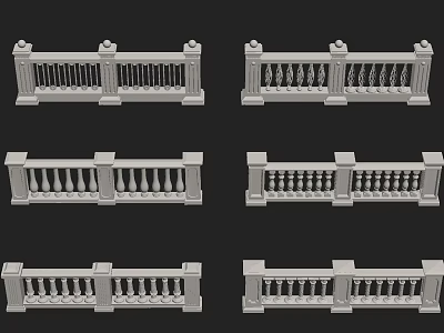 Various Architectural Railing Designs with Decorative Balusters and Posts 3d model