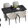 Rectangular Black Marble Dining Table Set With Light Gray Chairs And Black Legs 3d model