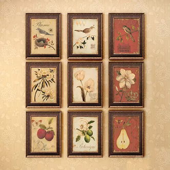 European classical decorative painting flower and bird decorative painting 3d model