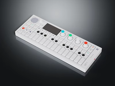Modern White Electronic Music Controller With Sliders Colorful Buttons Black Knobs And Display Screen 3d model