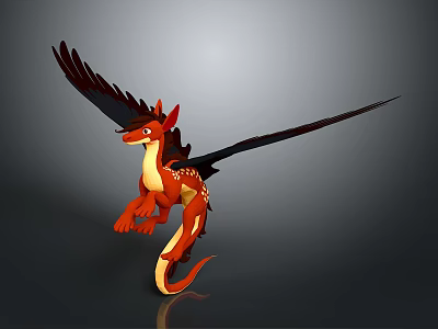 Red Horned Dragon Like Game Movie Character With Black Wings Spotted Body And Long Tail 3d model