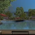 Beautiful Resort Garden Landscape With Spacious Swimming Pool Comfortable Lounge Chairs And Lush Green Trees