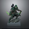 Green Hooded Fantasy Character With Raven And Dual Blades On Base