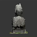 Ancient Stone Lion Statue With Detailed Carving And Moss On Base