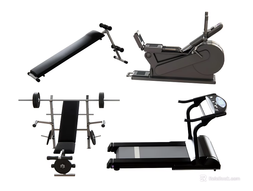 Top Fitness Equipment Collection Including Treadmill Barbell Weight Bench And Rowing Machine 3d model 