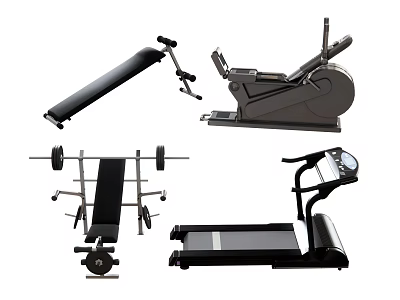 Top Fitness Equipment Collection Including Treadmill Barbell Weight Bench And Rowing Machine 3d model