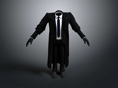 Black Long Formal Coat Outfit Featuring White Shirt Black Tie Gloves And Shoes 3d model