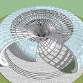 Modern Curved Architectural Structure With Glass Facade Circular Base On Green Lawn 3d model