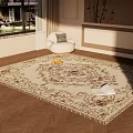 Square Rug With Ornate Patterns On Wooden Floor Near White Chair Lemon And Book