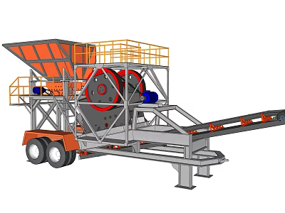 Mobile Industrial Crushing Equipment With Hopper Guardrail Drum Conveyor And Trailer Chassis 3d model