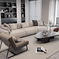 Combination Sofa Fabric Multi-Person Sofa Fabric Three-Person Sofa Lazy Sofa Chair Marble Coffee Table Side Table Solid Wood Background Decorative Cabinet Jewelry Ornaments Pillow 3d model