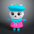 Cute White Cat Game Movie Character With Blue Beret Scarf Pink Coat And Big Eyes