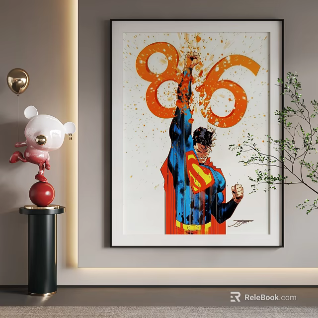 Modern Abstract Art Painting Featuring Superman With Number 86 And Splatter Paint Effect 3d model