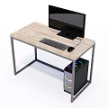 Wooden Top Computer Desk with Metal Frame Monitor Keyboard Mouse and RGB Light Computer Case